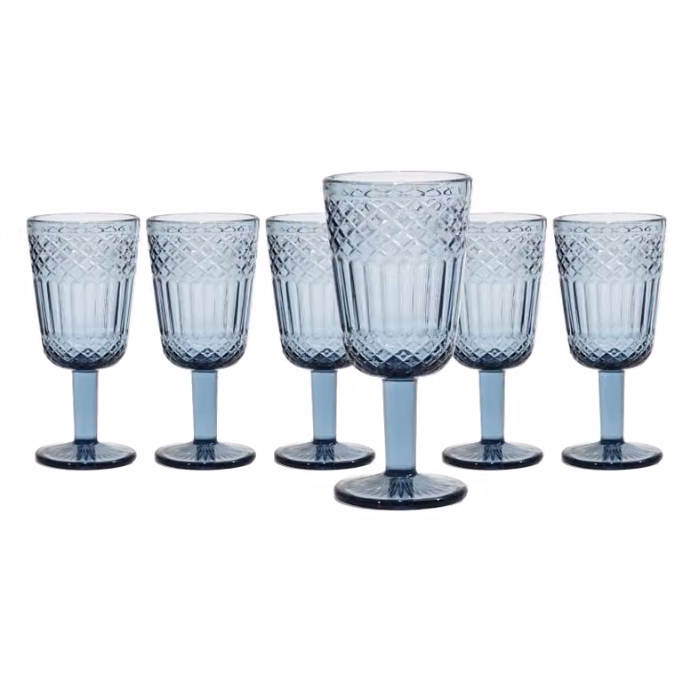 Set di 6 calici da vino Imperial Blue in vetro di Gusto Casa, capacità 300 ml, colore blu