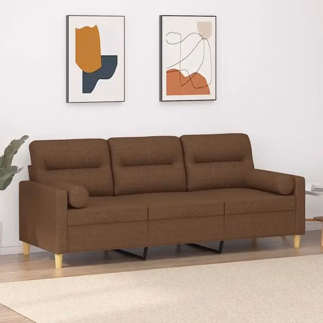 vidaXL Divano a 3 Posti Moderno in Tessuto Marrone con Cuscini e Coperture Rimovibili L: 198 cm, P: 80 cm, H: 77 cm – 1