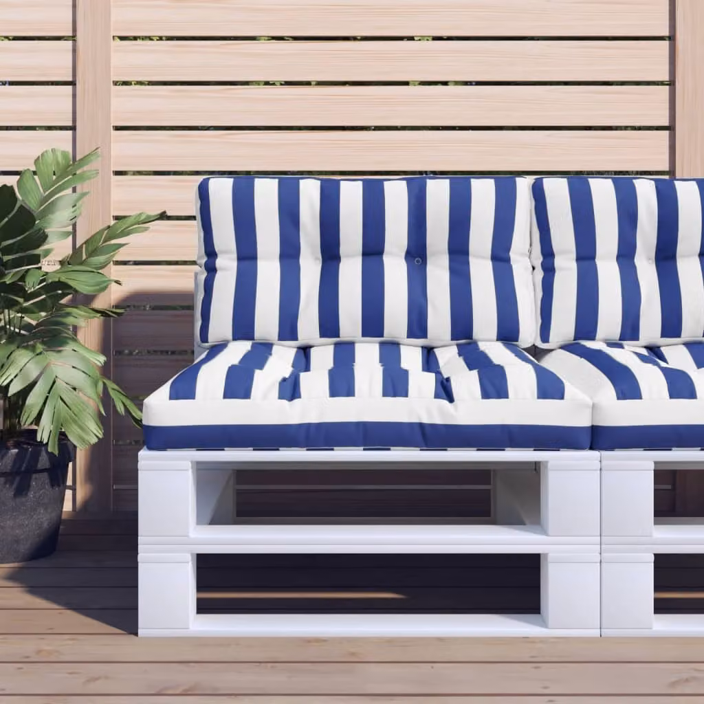 Set di 2 cuscini per pallet vidaXL in poliestere, motivo a strisce blu e bianche, idrorepellenti e resistenti ai raggi UV