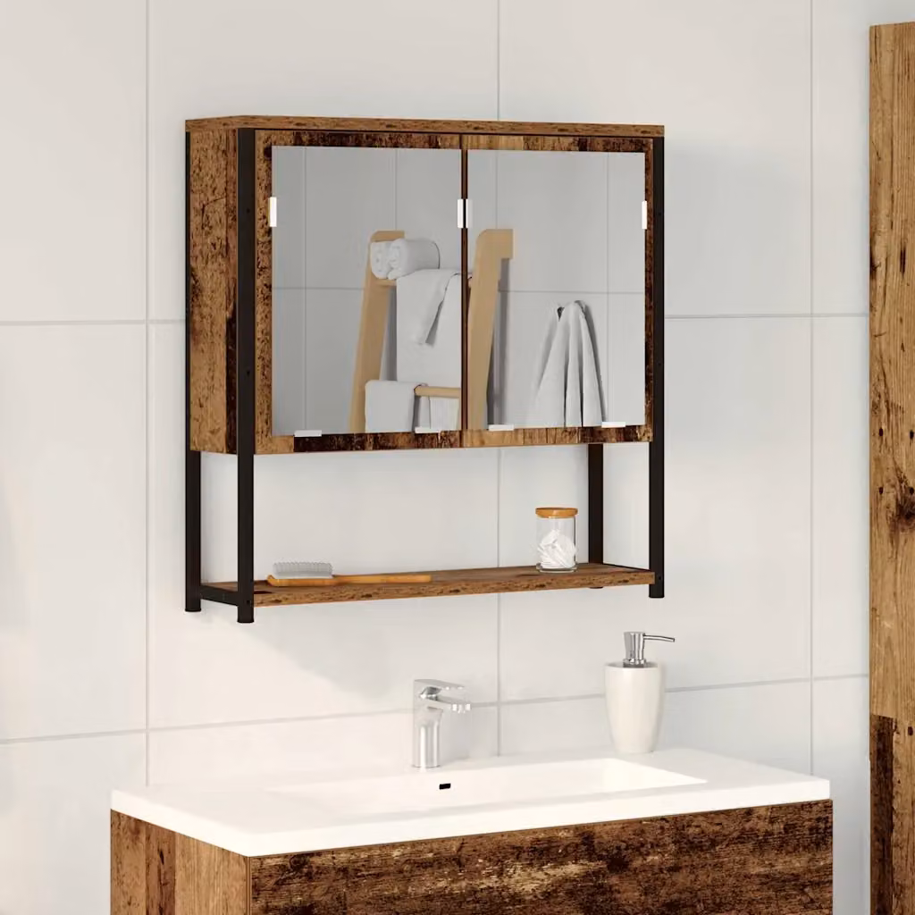 Mobiletto per specchio vidaXL in legno e vetro marrone con ante in vetro, L: 60 cm, P: 16 cm, H: 60 cm