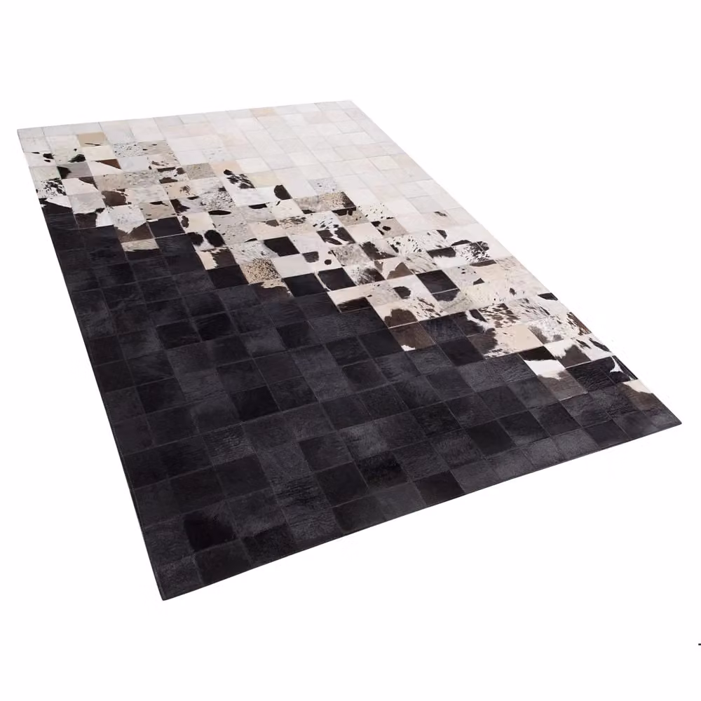 Tappeto Rettangolare Moderno Patchwork BELIANI in Pelle Bianca e Nera Fatto a Mano L: 200 cm, P: 140 cm – 2