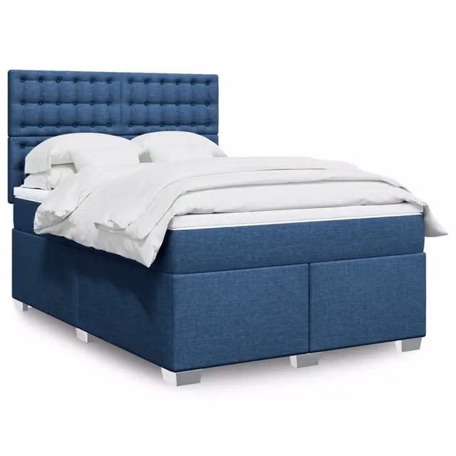 Letto Ibrido vidaXL con Giroletto a Molle e Materasso Blu e Bianco L/P/H: 160 x 200 cm