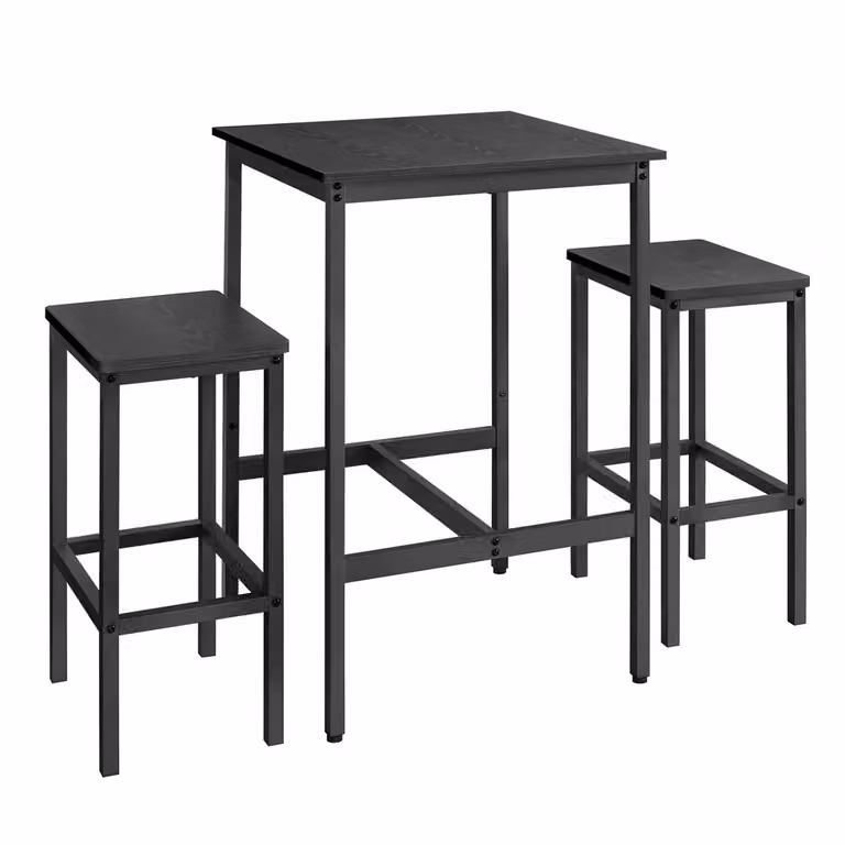 Tavolo da Bar con Sgabelli per Sala da Pranzo Cucina, Nero Ebano + Nero Inchiostro
