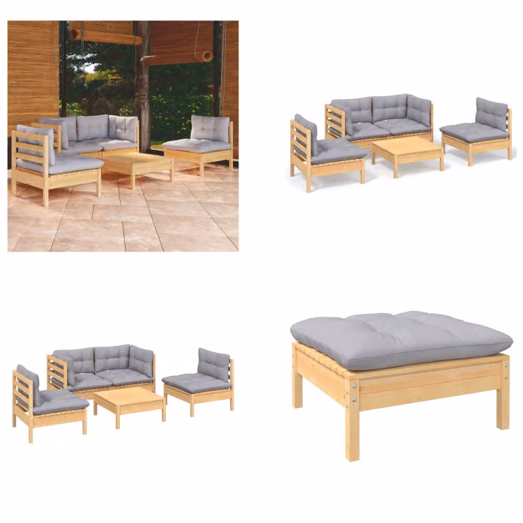 vidaXL set salotto da giardino 5 pezzi con cuscini grigi in legno di pino massiccio - Set salotto da giardino - Set salotto da giardino - Set mobili da giardino - Set mobili da giardino