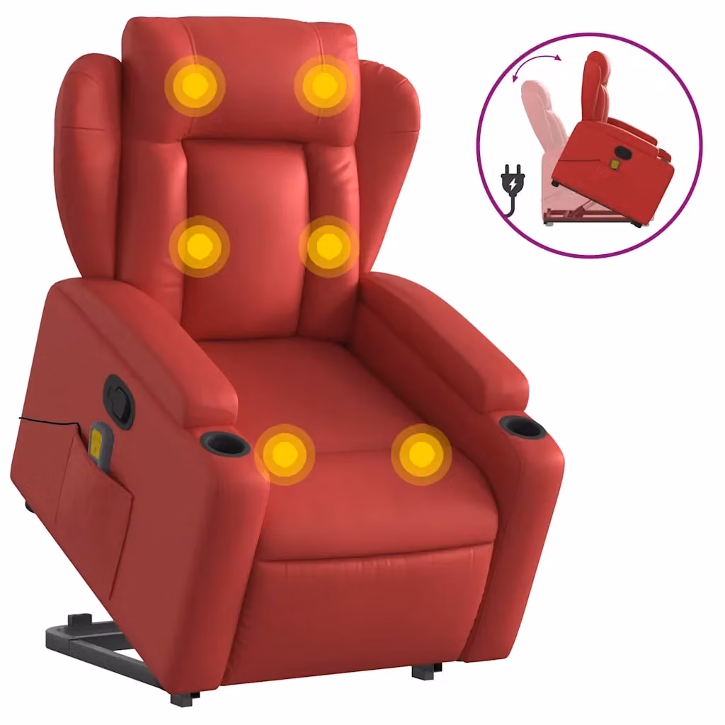 vidaXL Poltrona Alzapersona Reclinabile con Assistenza Elettrica in Similpelle Rossa – 2