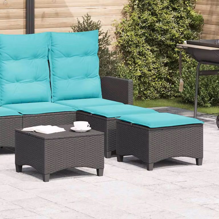 Set di 2 sgabelli da giardino vidaXL in polyrattan nero con cuscini turchesi L/P/H: 55 x 55 x 36 cm