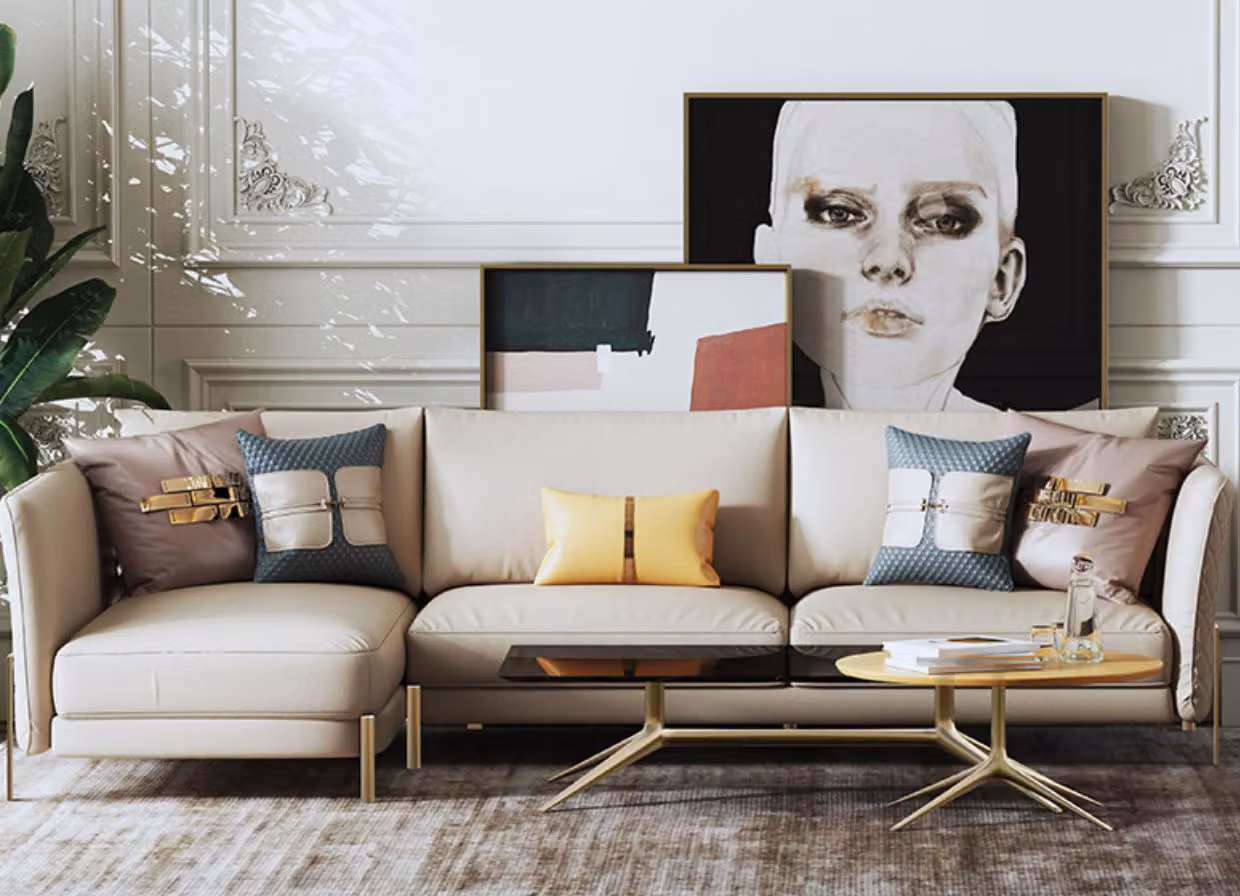 Designer Sofa Couch Ecksofa mit Hocker Polster Garnitur Wohnlandschaft L-Form