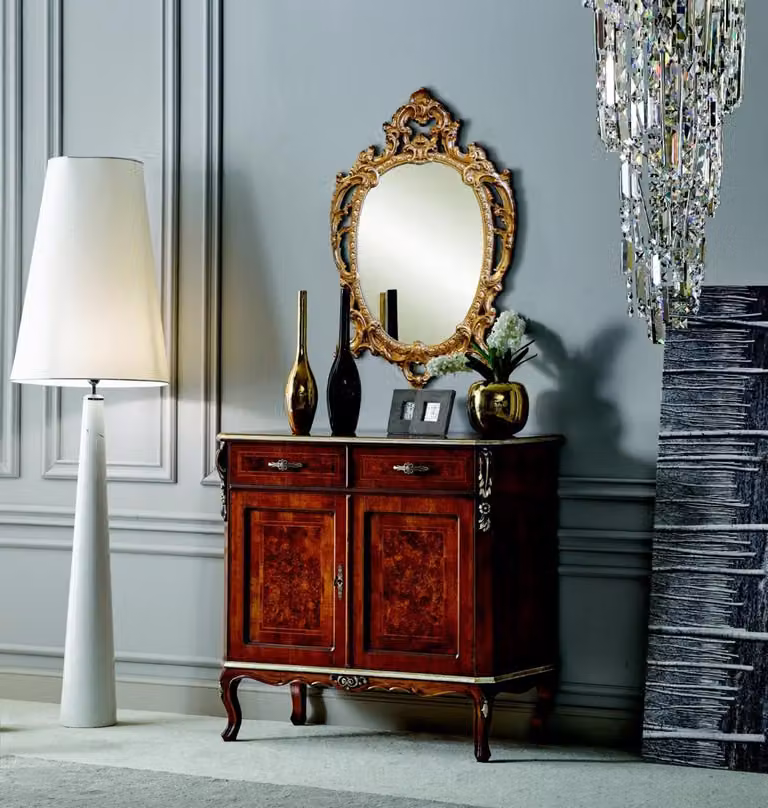 Holz Italienische Möbel Design Möbel Stil Barock 2tlg Kommode mit Spiegel