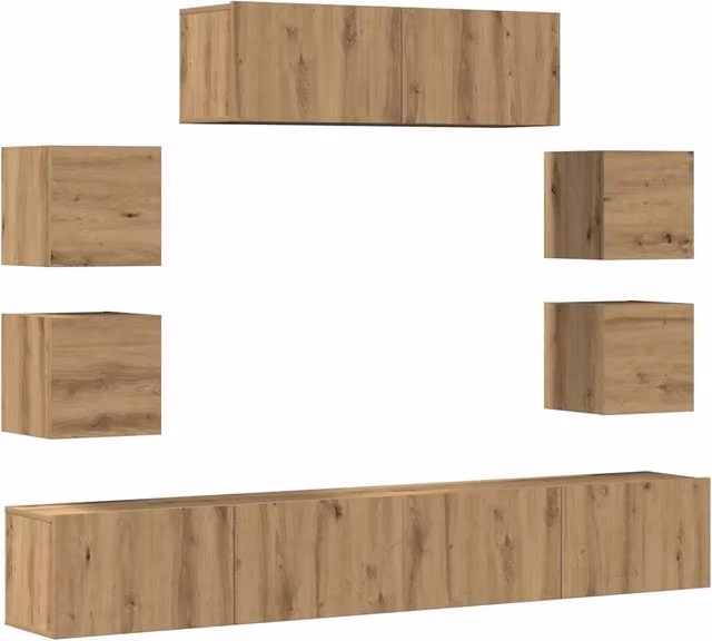Set Mobile TV 7 pz | Armadietto TV | Mobile Porta TV Montato a Parete Rovere in Legno Multistrato