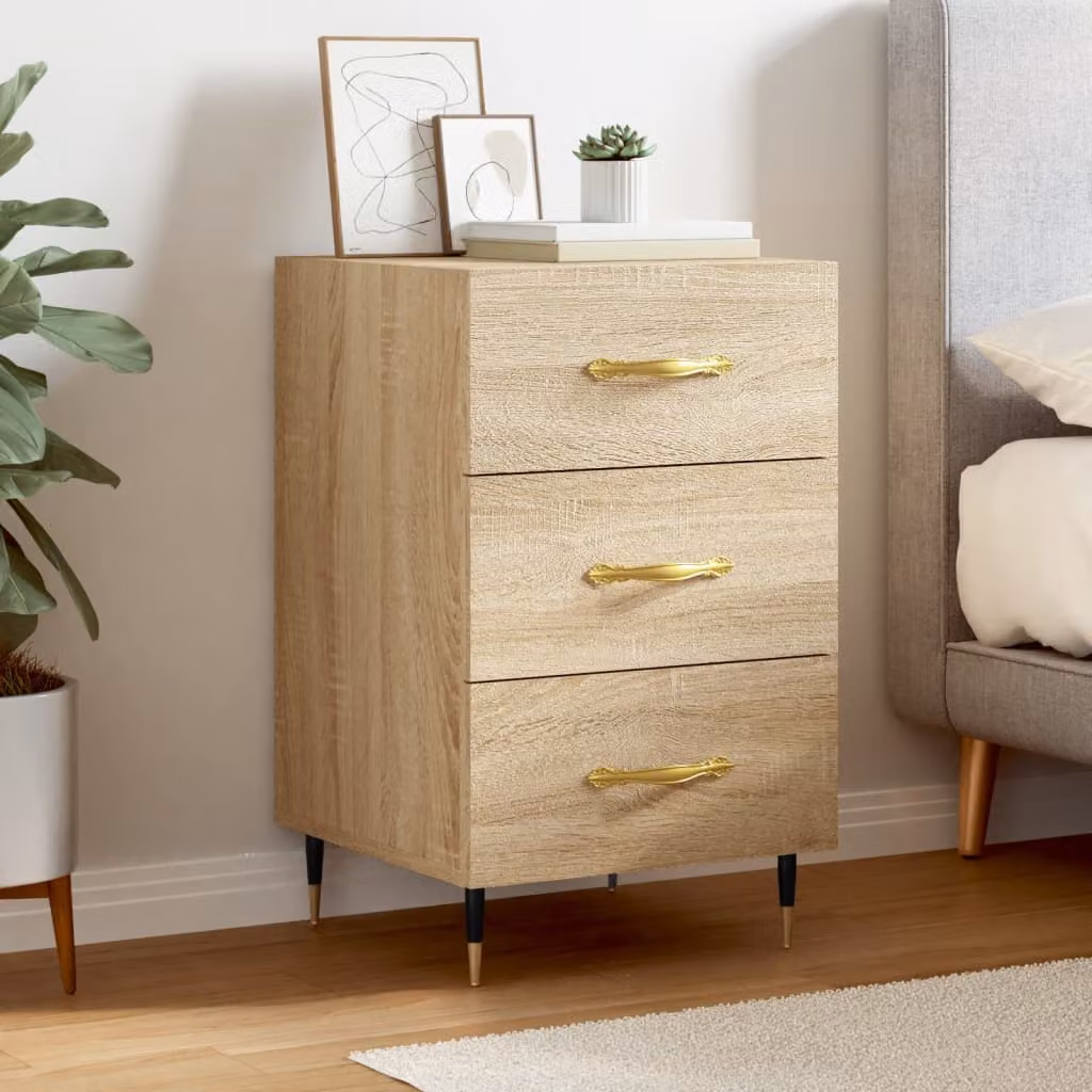 Comodino moderno vidaXL in legno multistrato color rovere sonoma e oro, L/P/H: 40 x 40 x 66 cm