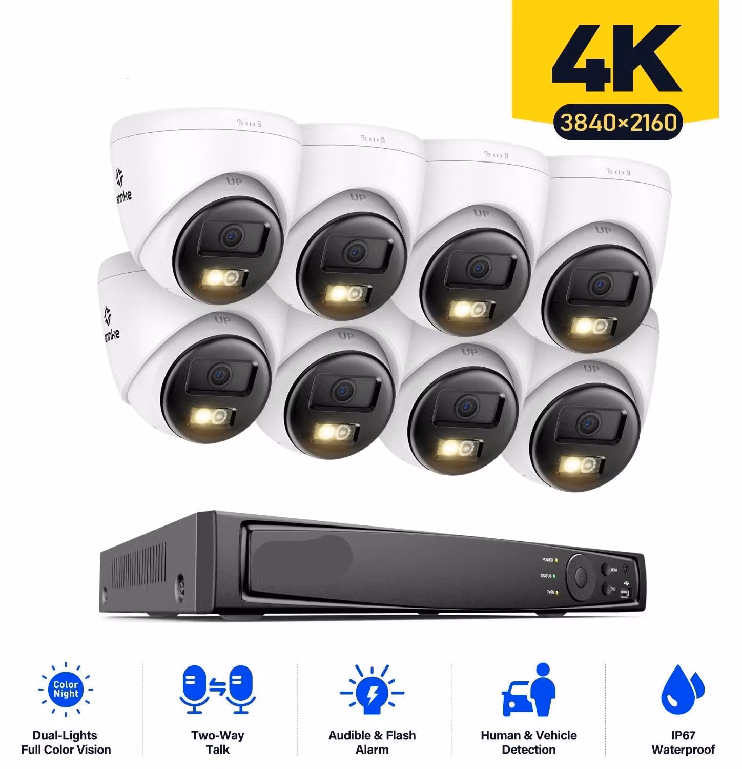Kit di sicurezza - Sistema di installazione per telecamere a 8 canali - Videosorveglianza - Sicurezza 4K - Telecamere da 8 megapixel