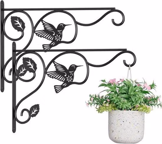 Porta piante – 2 pezzi – Acciaio inossidabile – Per piante, mangime per uccelli, lanterne – Adatto per giardino, balcone, terrazza – Colore: nero