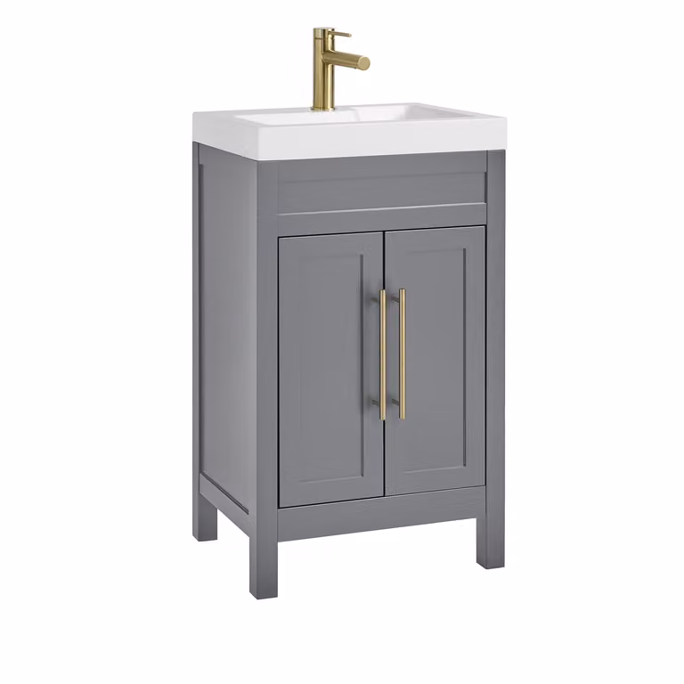 Mobile Bagno Grigio Chiaro da 500mm con Lavabo e Maniglia Moderna con Barra a T in Oro Satinato - Warwick