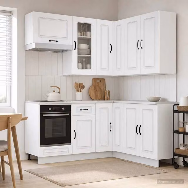 Unità cucina moderna vidaXL KALMAR in 8 pezzi bianco con ante in vetro e struttura in MDF L/P/H: 155 x 80 x 80 cm