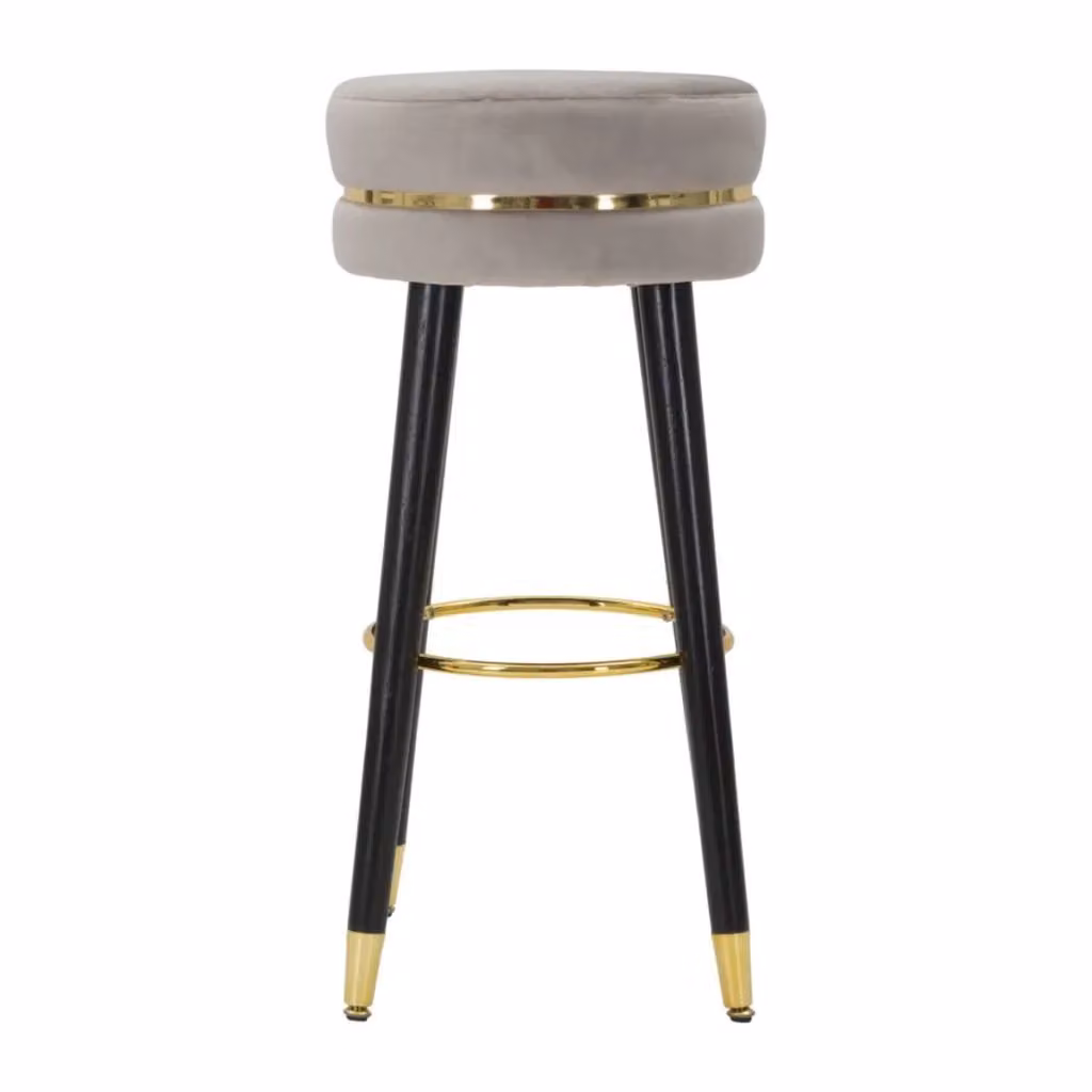 Sgabello da bar Paris Vikasa Home in tessuto grigio e gold con gambe nere, Altezza: 74 cm – 2