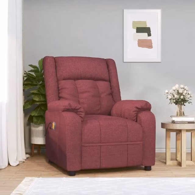 Poltrona Massaggiante Elettrica Rosso Vino in Tessuto 348123