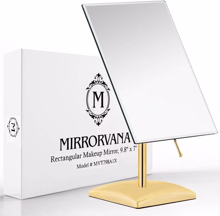 Specchio da terra 25x18 cm, color oro – autoportante, ideale per il trucco e la rasatura