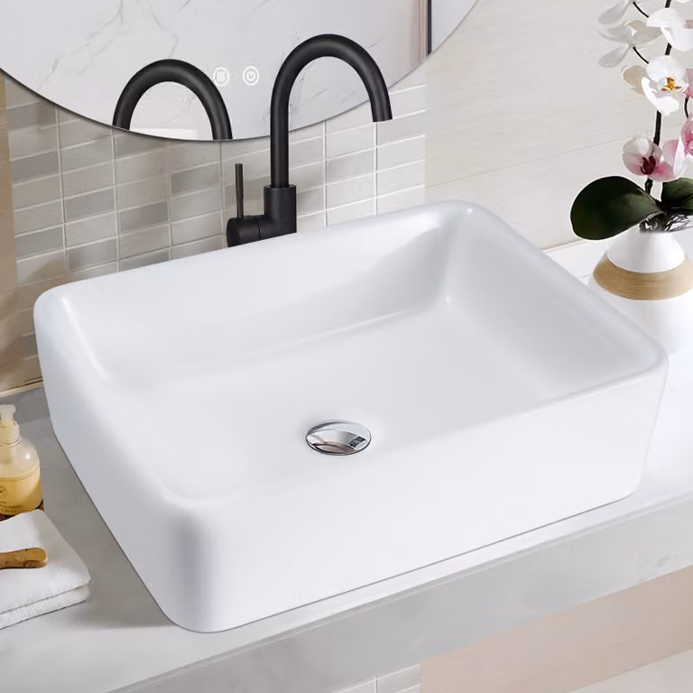 ZMH lavabo in Vetroceramica sospeso lavabo rettangolare 40 × 30 × 13 cm lavabo sospeso con foro per rubinetto lavabo da appoggio per bagno lavabo per toilette ospiti