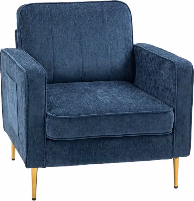Poltrona in tessuto con gambe in metallo e tasche laterali ¨C Minimal ¨C Blu