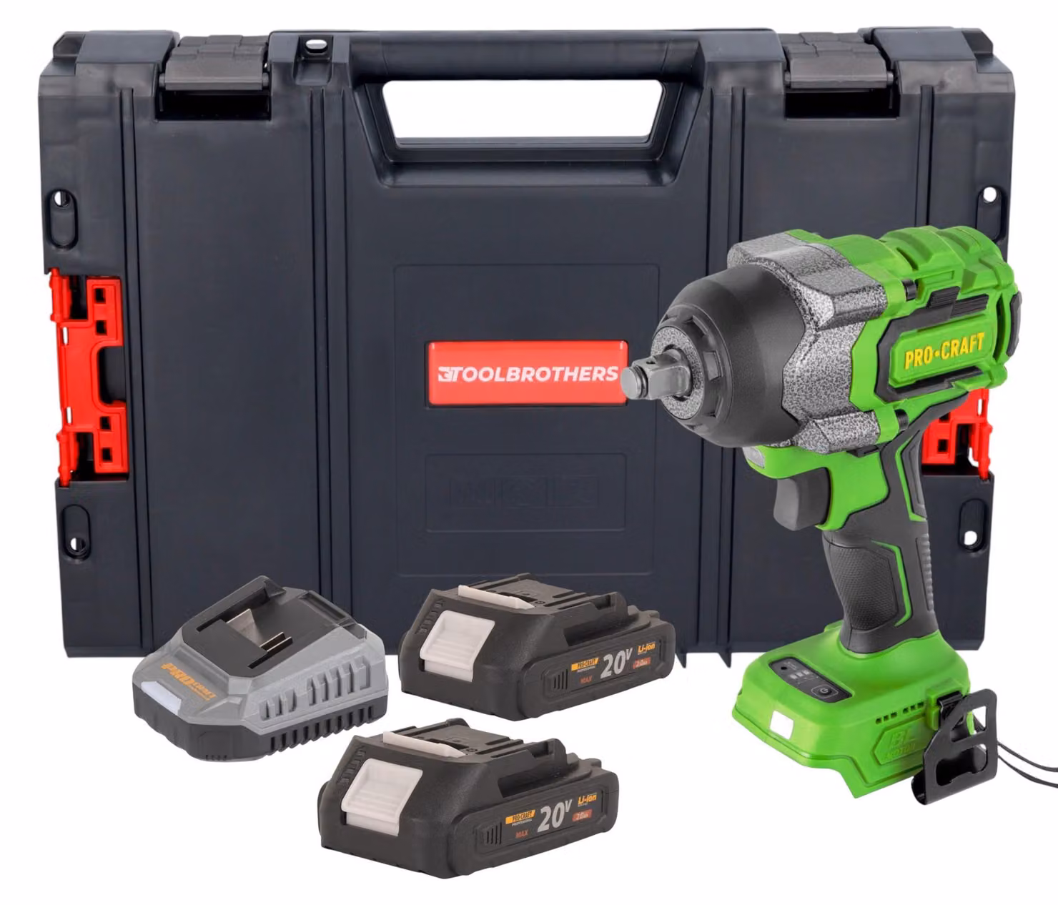 Avvitatore a impatto a batteria Procraft PWA36bb 20 V 850 Nm 1/2" Brushless + 2x batteria 2,0 Ah + caricabatteria + valigetta portautensili RHINO