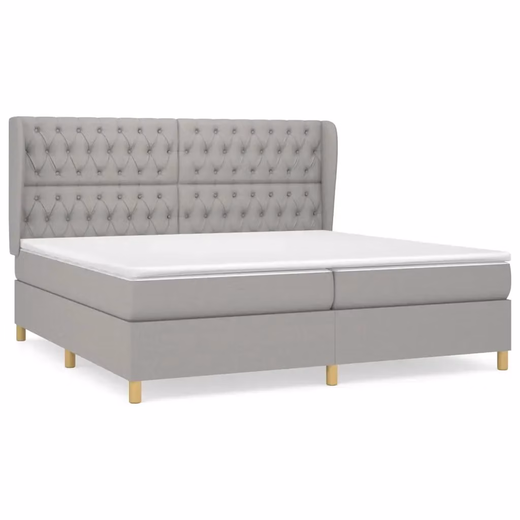 vidaXL Giroletto a Molle con Materasso Ibrido in Tessuto Grigio e Bianco L/P/H: 200 x 200 x 128 cm – 2