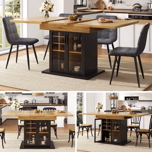 Tavolo da pranzo allungabile ¨C Minimal ¨C effetto noce, piano vetro temperato, 110-140x80cm, per 4-6 persone, salvaspazio