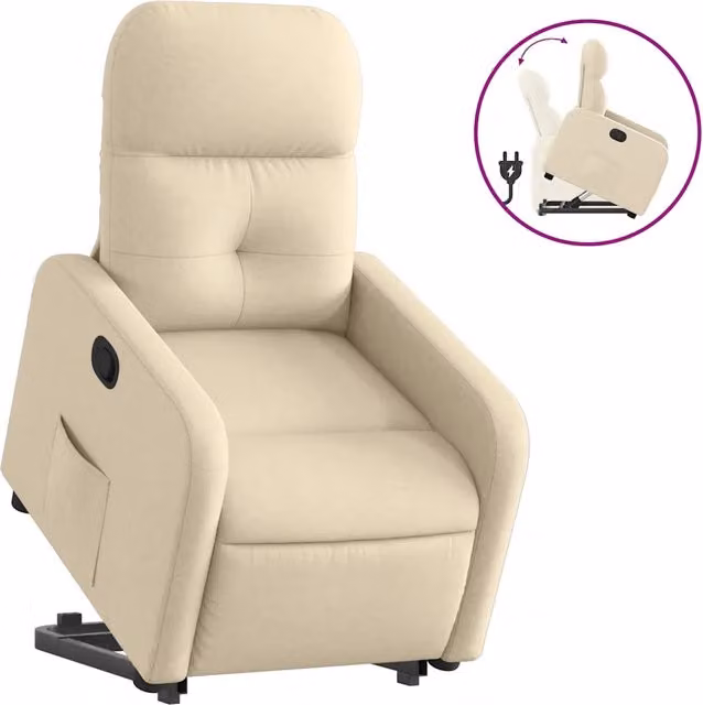 Poltrona | Sedia Relax Alzapersona Reclinabile Crema in Tessuto