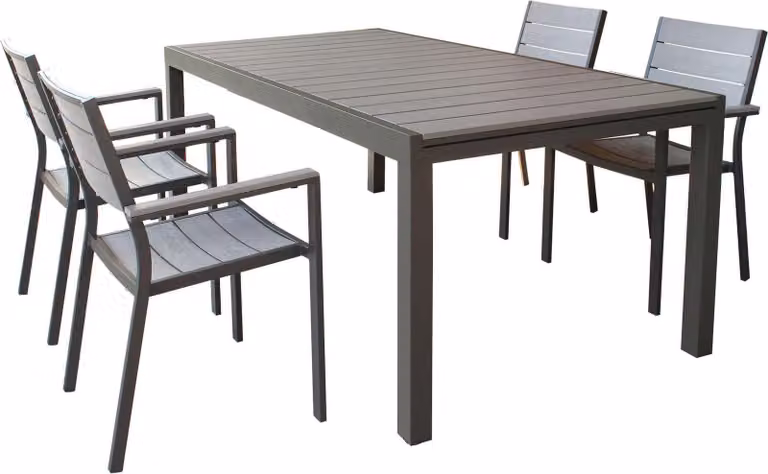 Milani Home - Set tavolo e sedie da giardino per esterno in alluminio cm 180/240x100x73 h con 4 sedute colore Taupe - Taupe