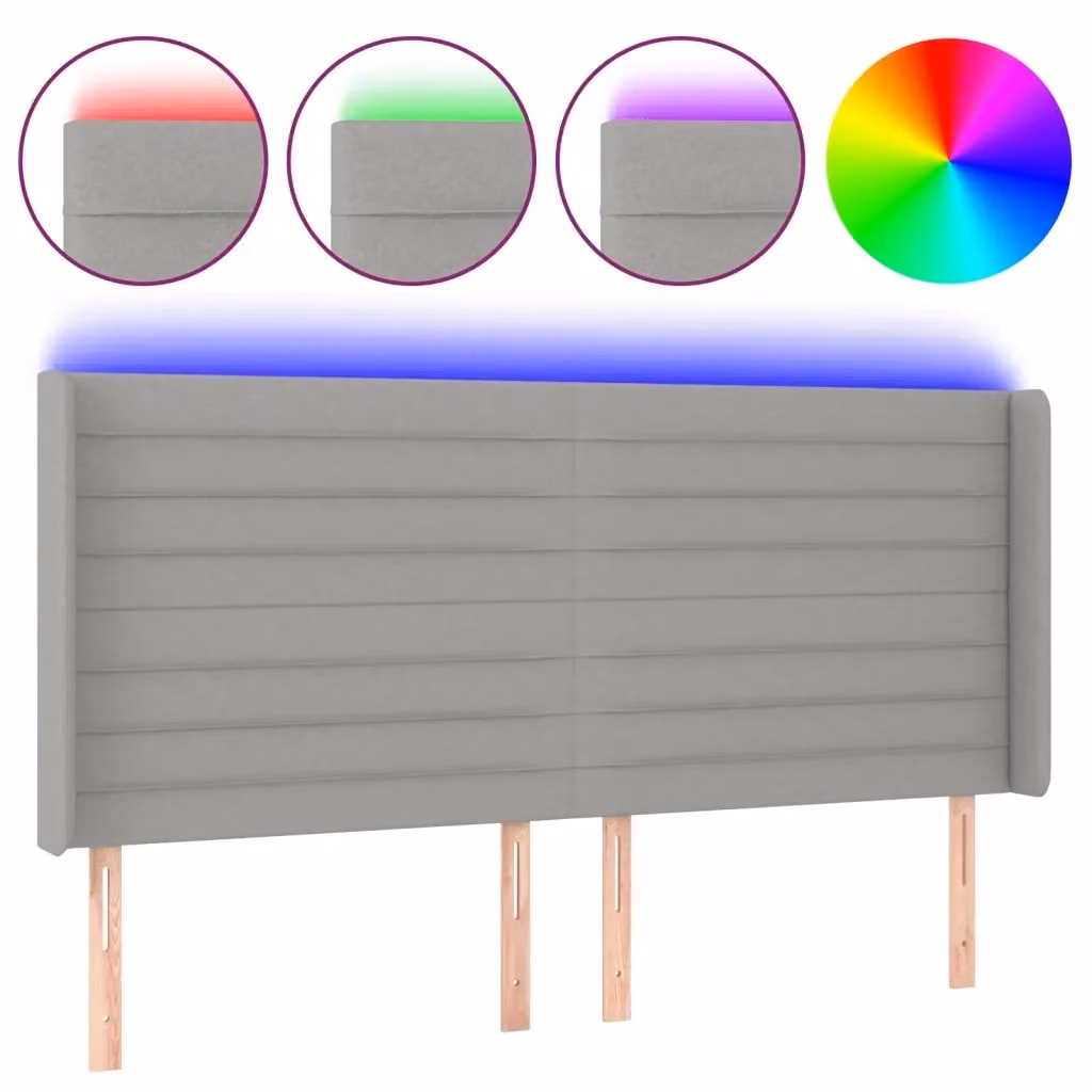Testiera con LED Design Mania in tessuto grigio chiaro con porta USB, L: 203 cm, P: 16 cm, H: 118/128 cm – 2