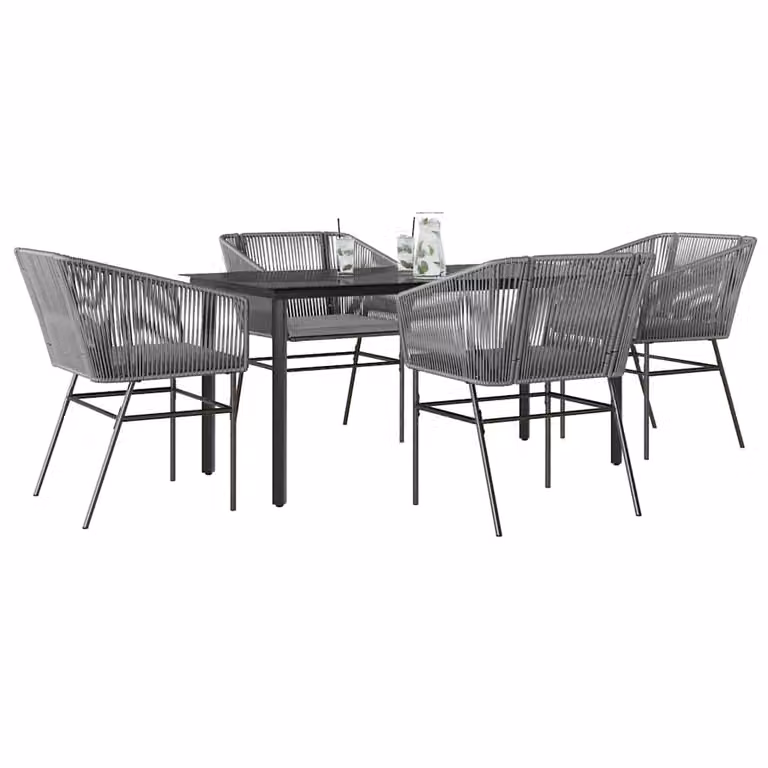 Set da pranzo da giardino vidaXL in polyrattan con tavolo in vetro e 5 pezzi, grigio e nero