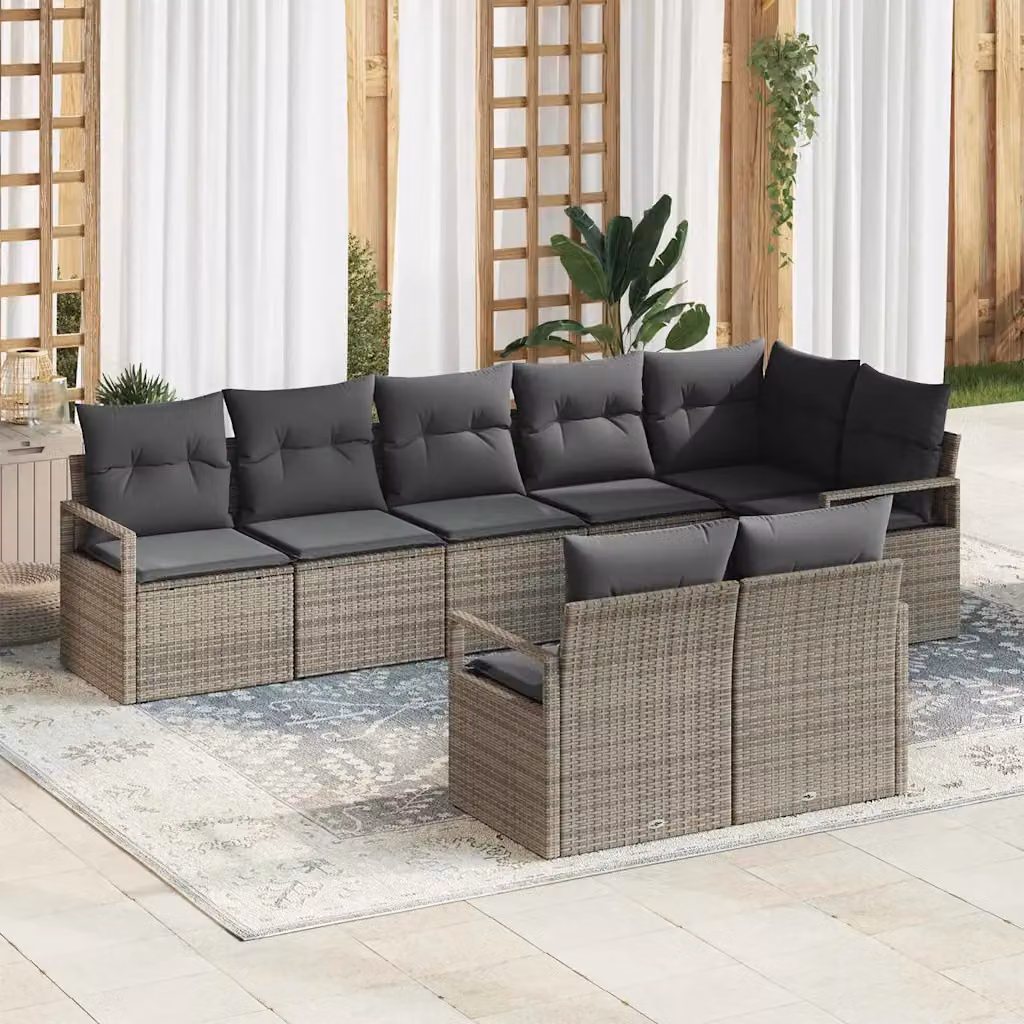 Set Divano da Giardino a L con Cuscini vidaXL, 8 Pezzi, Grigio con Struttura in Metallo e Polyrattan – 1