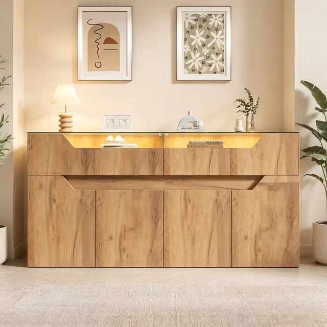 Cassettiera mobile con ante ¨C Minimal ¨C Effetto legno MDF, 140x40x70cm, per soggiorno sala da pranzo