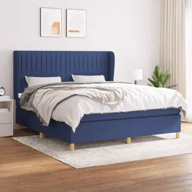 Letto Ibrido vidaXL con Giroletto a Molle e Materasso Blu e Bianco L/P: 160 x 200 cm