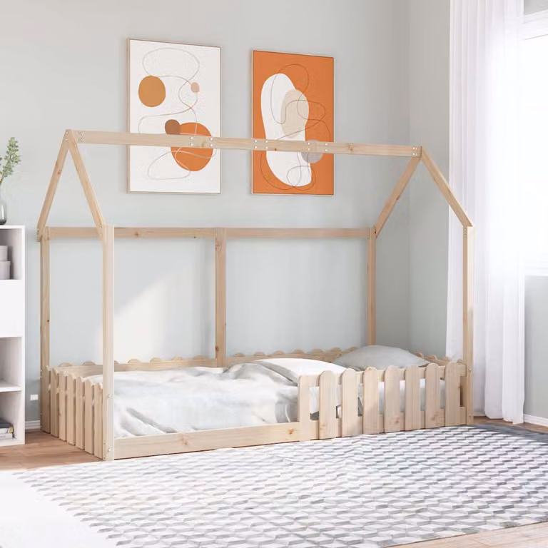 vidaXL Giroletto per Bambini in Legno Massello di Pino, Colore Marrone, 90x190 cm