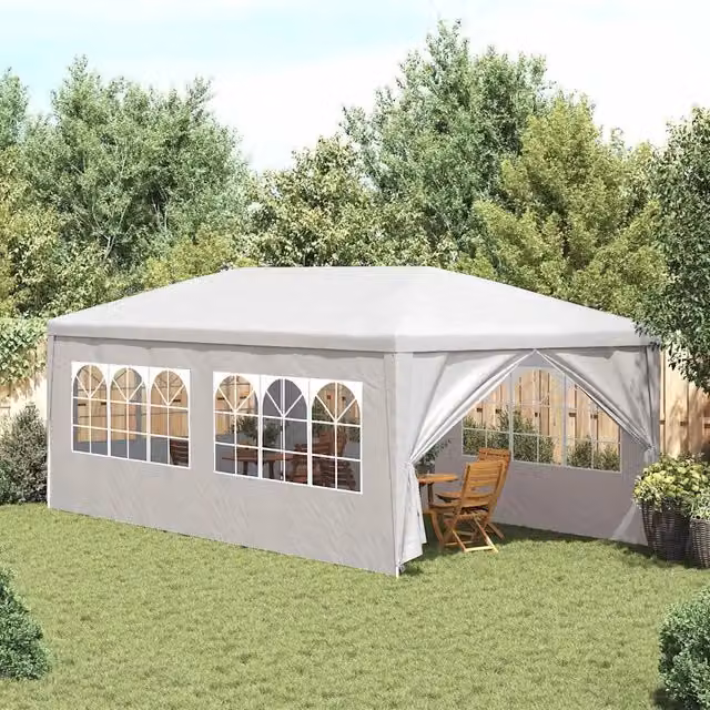Tenda Gazebo per Feste Design In Bianca L: 600 cm, P: 300 cm, H: 255 cm con Finestre in Plastica e Struttura in Acciaio