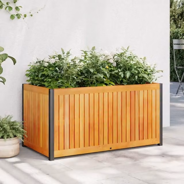 Fioriera da giardino vidaXL in legno di acacia e acciaio, colore marrone, L 85 cm x P 45 cm x H 44 cm – 1