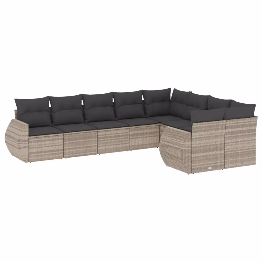 vidaXL Set Divano da Giardino a L in Polyrattan con Cuscini Grigio Chiaro e Struttura in Metallo, 9 Pezzi – 2