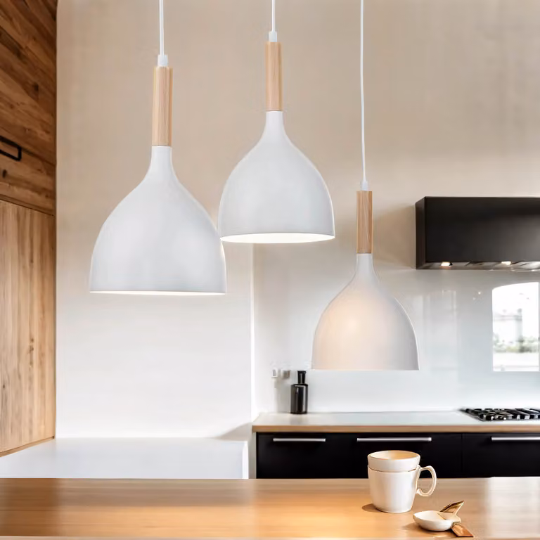 Lampada a sospensione in metallo bianco e legno a 3 luci orientabili Scandinavo E27 lampada a sospensione sala da pranzo