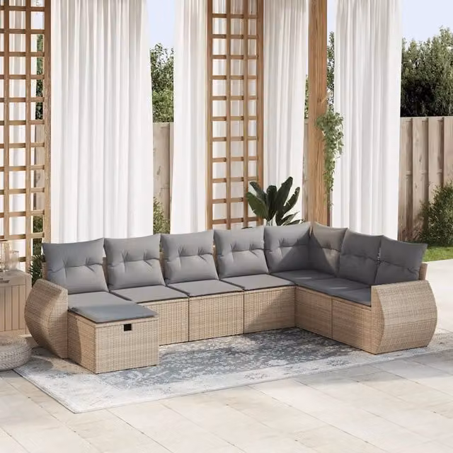 Set Divano da Giardino 8 pz con Cuscini Beige in Polyrattan 3325635