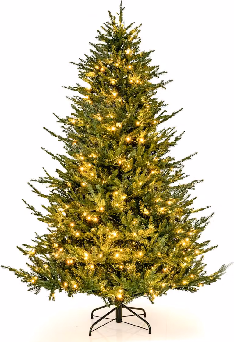 COSTWAY Albero di Natale artificiale da 210 cm, albero di Natale a battente con 8 modalità di illuminazione, 380 luci LED, 1130 punte di rami in PE&PVC, albero di Natale verde