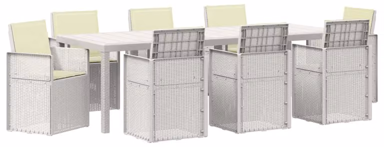 Set da Pranzo per Giardino con cuscino 9 pcs Bianco e Crema PP