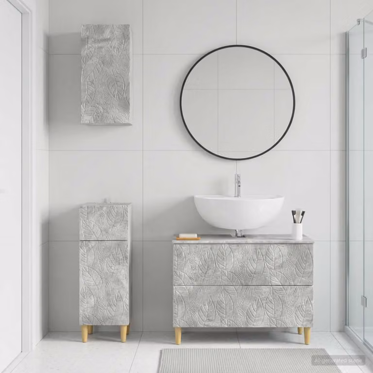 Set di armadietti da bagno vidaXL DELFT in 3 pezzi, design minimalista, colore grigio cemento, con mobile sottolavabo e pensili a parete