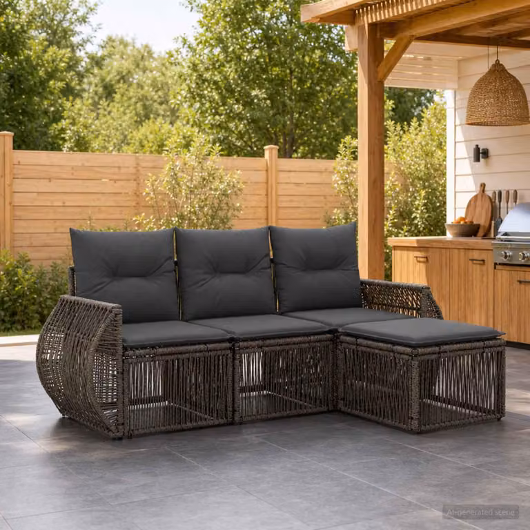 Maison Exclusive - Set di divani da giardino, 4 pezzi, grigio e grigio scuro, in rattan sintetico