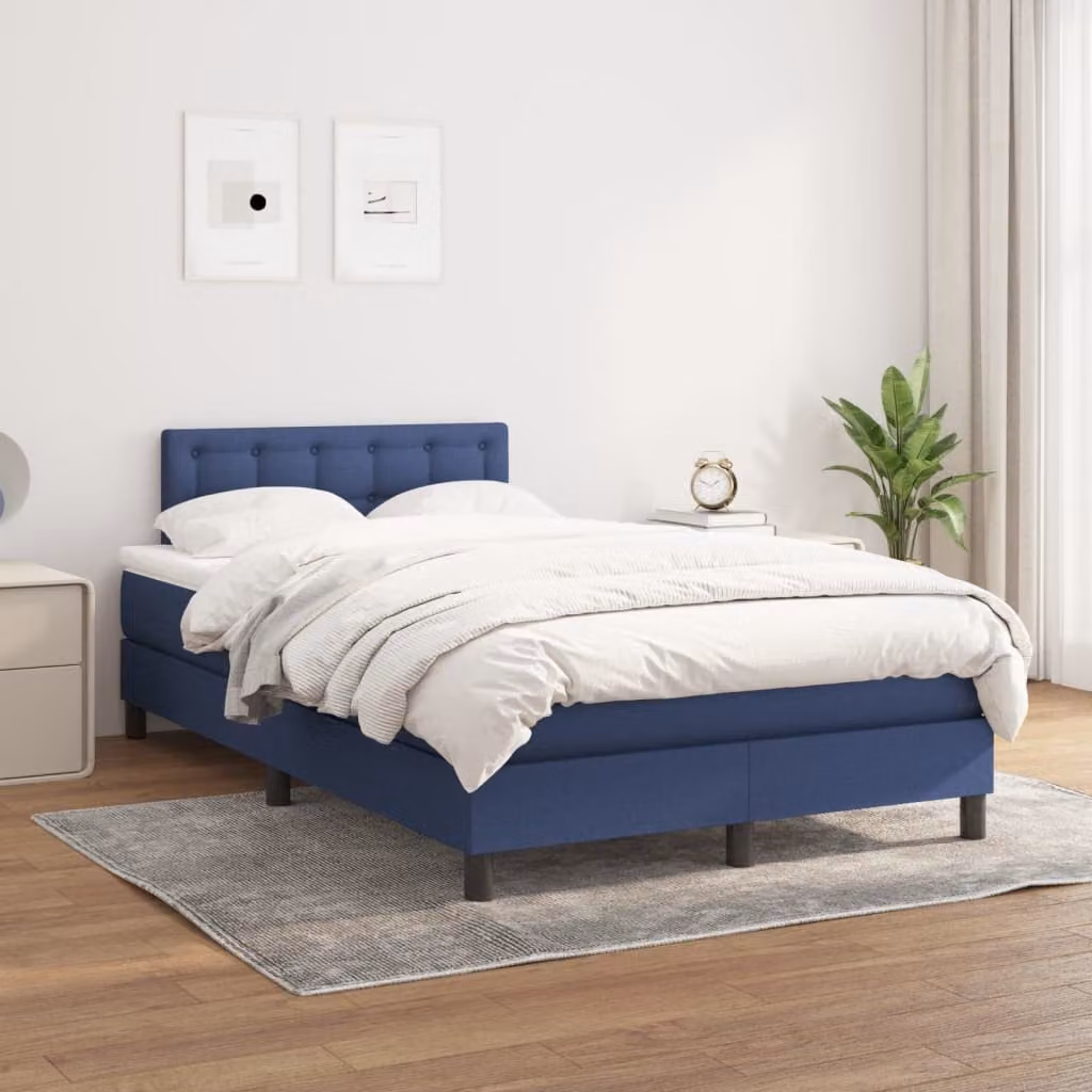 vidaXL Giroletto a Molle Ibrido con Materasso Blu e Bianco in Tessuto, L/P: 120 x 200 cm – 1