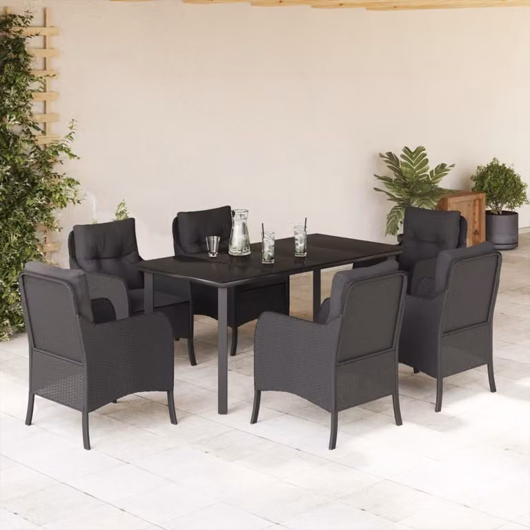 vidaXL Set da Pranzo da Giardino 7 pz in Polyrattan Nero con Piano in Vetro