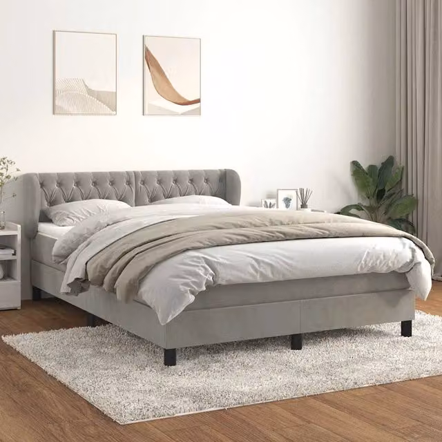 Giroletto a Molle con Materasso Grigio Chiaro 140x200cm Velluto 3127673