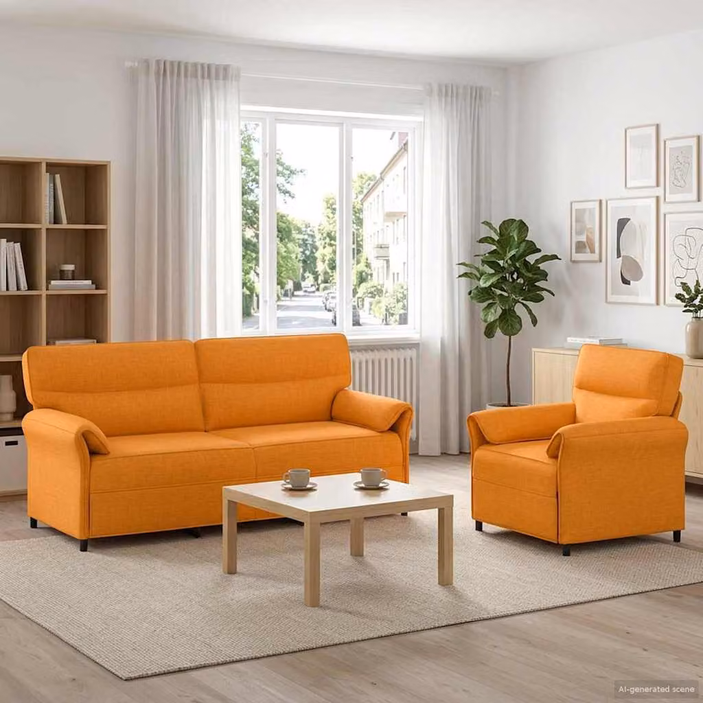 Set di 2 divani moderni vidaXL in tessuto con struttura in metallo e cuscini inclusi, Giallo Scuro