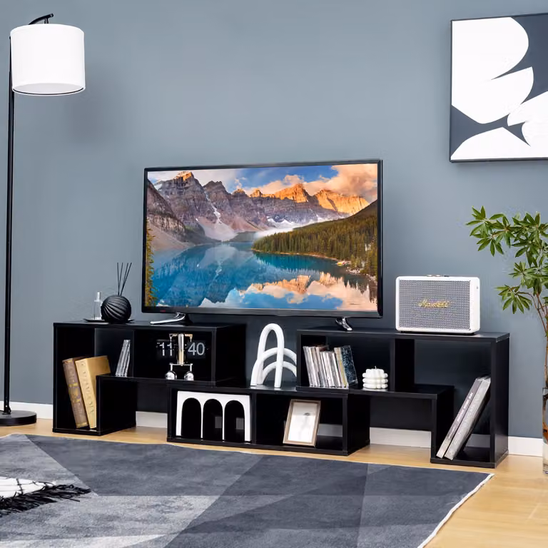 Centro di intrattenimento Costway per console TV fino a 65 pollici, mobile moderno con scomparti multimediali, Nero opaco