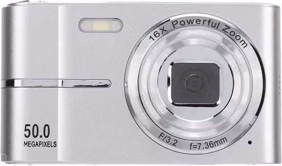 Fotocamera da viaggio digitale con schermo da 2,4 pollici, zoom 16x, autofocus, videocamera FHD 1080p con protezione antiurto e funzione video, colore argento