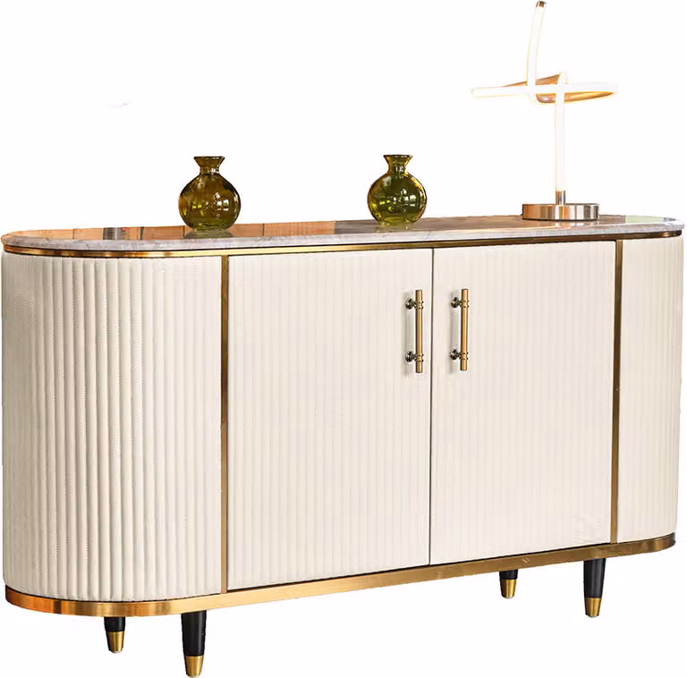KAWOLA Credenza MARIA piano in marmo Pelle finta bianco